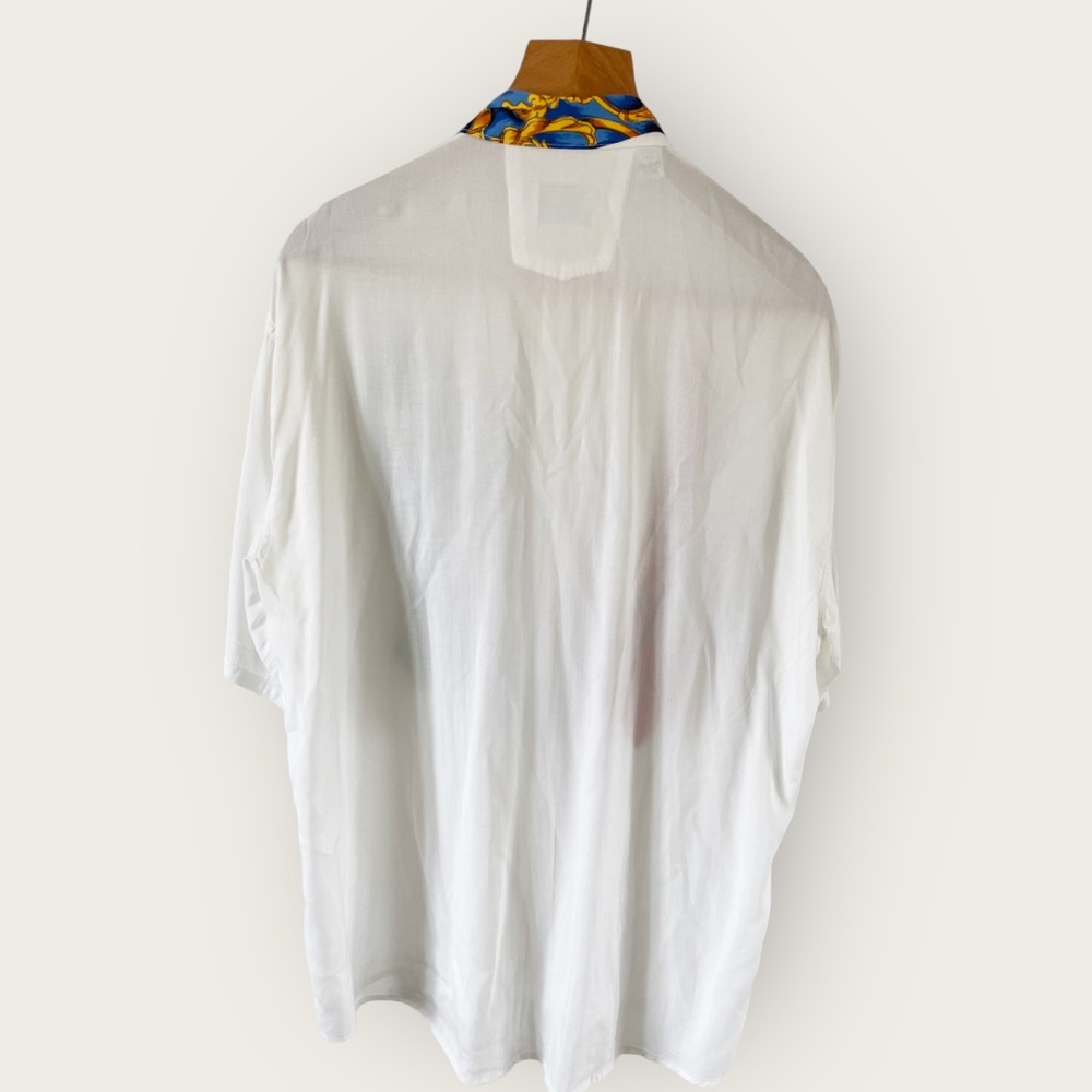 Vintage Hom La Mode Des Gagneurs Tie Print Shirt Size M 46” White Multi Quirky - Picture 2 of 10